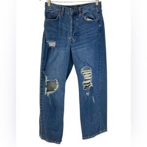Wild Fable Denim Blue Distressed Five Pocket Highest Rise Straight Size 10